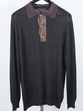 PRADA 2011 sweater 50 US 40 black glitter semi sheer bronze collar silk